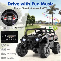 Costway 12V Kids Ride On Truck With Remote Control Slow Start Safety Belt Rear Storage Black -Kiddie Kingdom Store GUEST 33f91463 c877 4758 8a39 80addd4cc5bb