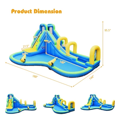 Costway Inflatable Water Slide Kids Bounce House Castle Splash Water Pool With 750W Blower 4 Costway Inflatable Water Slide Kids Bounce House Castle Splash Water Pool With 750W Blower - Image 2