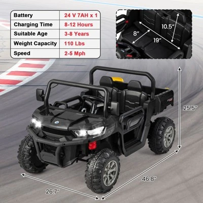 Costway 24V Ride On Dump Truck Electric 2-Seater Kids UTV W/Dump Bed & Bight Lights And Remote Control Red 8 Costway 24V Ride On Dump Truck Electric 2-Seater Kids UTV W/Dump Bed & Bight Lights And Remote Control Red - Image 6