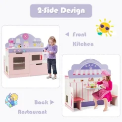 Costway 2 In 1 Kids Play Kitchen & Cafe Restaurant Wooden Pretend Cooking Playset Toy -Kiddie Kingdom Store GUEST 36e93cde dd73 4677 a522 aa1b4285cd31