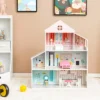 Costway Wooden Dollhouse For Kids 3-Tier Toddler Doll House W/Furniture Gift For Age 3+