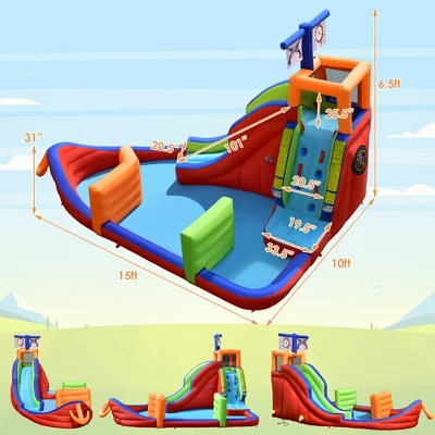 Costway 6-in-1 Pirate Ship Waterslide Kid Inflatable Castle W/Water Blasters Blower Excluded 5 Costway 6-in-1 Pirate Ship Waterslide Kid Inflatable Castle W/Water Blasters Blower Excluded - Image 3