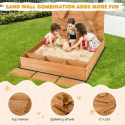 Costway Wooden Sandbox W/ Sand Wall & Cover & Bottom Liner For Kids Outdoor -Kiddie Kingdom Store GUEST 39ea769b 4493 4120 b715 3567419fe505