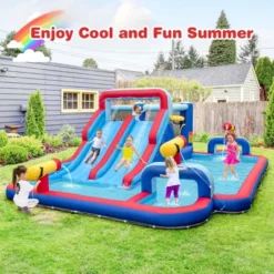 Costway Inflatable Water Slide Park Kids Bounce House Climbing Jumping With 750W Blower