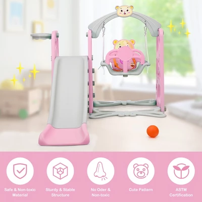 Costway 4-in-1 Kids Play Climber Playset W/ Basketball Hoop & Ball Pink 8 Costway 4-in-1 Kids Play Climber Playset W/ Basketball Hoop & Ball Pink - Image 6