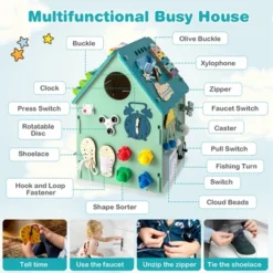 Costway Wooden Busy House Montessori Toy With Sensory Games & Interior Storage Space Blue/Pink -Kiddie Kingdom Store GUEST 3f51e6dd 8734 419f 9903 b9e2e672769d