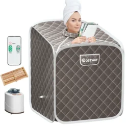 Costway Portable 2L Steam Sauna Spa Tent With Chair Grey/Black/Coffee -Kiddie Kingdom Store GUEST 3fbc1d67 7521 48c8 8b98 24dfcd657c9a