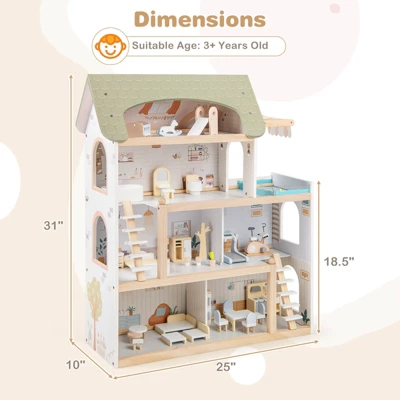 Costway Kids Wooden Dollhouse 4-Story Modern Doll House With 33Pcs Furniture Accessories 4 Costway Kids Wooden Dollhouse 4-Story Modern Doll House With 33Pcs Furniture Accessories - Image 2