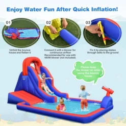 Costway Inflatable Water Slide Park W/ Climb Slide Pool & 2 Swim Rings Blower Excluded -Kiddie Kingdom Store GUEST 41ee24bb 0d21 494b a029 bc2c77f17525
