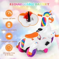 Costway 12V Kids Ride On Unicorn Toy With Training Wheels Music One-button Start Horse Toy Red/Blue/Pink -Kiddie Kingdom Store GUEST 4401d38c f9c9 459e aa85 3943548b3913