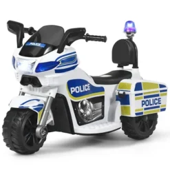 Costway 6V Kids Ride On Police Motorcycle Trike 3-Wheel W/ Headlight And Flashing Siren, White -Kiddie Kingdom Store GUEST 44b6279d c904 4d3b acee 2d2ef7f2e822