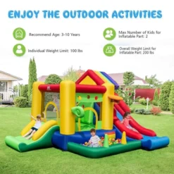 Costway Colorful Rainbow Kids Inflatable Bounce Castle With 50 Ocean Balls & 735W Blower -Kiddie Kingdom Store GUEST 4548ad02 e279 4dd2 b48b 3c61c897bb6a
