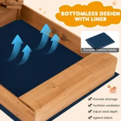 Costway Wooden Sandbox W/ Sand Wall & Cover & Bottom Liner For Kids Outdoor -Kiddie Kingdom Store GUEST 471cc994 1b4a 48ce 8c41 4c4d060ab00c