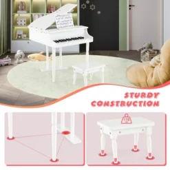 Costway 30 Key Classical Kids Piano Wooden Musical Instrument Toy W/ Stand & Stool White -Kiddie Kingdom Store GUEST 482f7c6b db26 4925 b461 b1652ebf937b