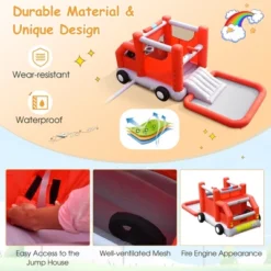 Costway Fire Truck Themed Inflatable Castle Water Park Kids Bounce House W/ 480W Blower -Kiddie Kingdom Store GUEST 48cff152 c137 4b62 b75a 30ce2151f2bb