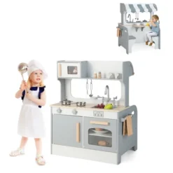 Costway 2 In 1 Kids Play Kitchen& Restaurant Double Sided Wooden Kitchen Playset Toddler -Kiddie Kingdom Store GUEST 48d35cc1 6469 4567 822c 5049e06020e3