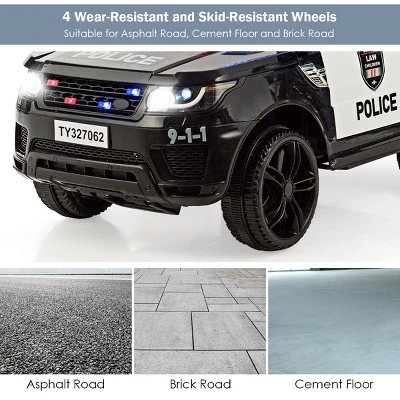 Costway Kids 12V Electric Ride On Car Police Car With Remote Control BlackWhite 6 Costway Kids 12V Electric Ride On Car Police Car With Remote Control BlackWhite - Image 4