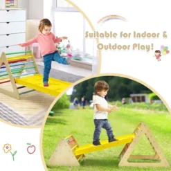 Costway 3 In 1 Kids Climbing Ladder Set 2 Triangle Climbers W/Ramp For Sliding & Climbing -Kiddie Kingdom Store GUEST 4bbd89b9 d982 4e33 8eb2 180b6af9524f