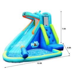 Costway Inflatable Kids Hippo Bounce House Slide Climbing Wall Splash Pool W/ Bag