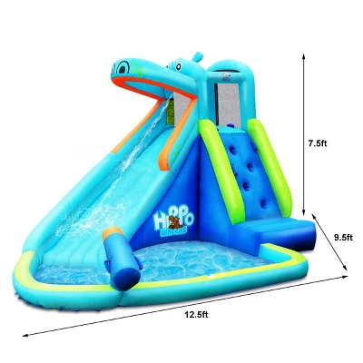 Costway Inflatable Kids Hippo Bounce House Slide Climbing Wall Splash Pool W/ Bag 3 Costway Inflatable Kids Hippo Bounce House Slide Climbing Wall Splash Pool W/ Bag