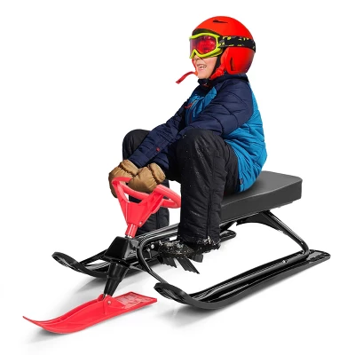 Costway Metal Snow Racer Sled W/ Steering Wheel And Brakes Kids Snow Sand Grass Sliding 10 Costway Metal Snow Racer Sled W/ Steering Wheel And Brakes Kids Snow Sand Grass Sliding - Image 8