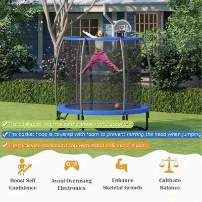 Costway 8 FT Recreational Trampoline W/ Basketball Hoop Safety Enclosure Net Ladder 4 Costway 8 FT Recreational Trampoline W/ Basketball Hoop Safety Enclosure Net Ladder - Image 2