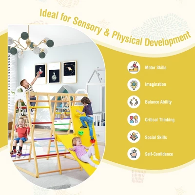 Costway 8-in-1 Jungle Gym Playset, Wooden Climber Play Set With Monkey Bars Colorful/Natural 9 Costway 8-in-1 Jungle Gym Playset, Wooden Climber Play Set With Monkey Bars Colorful/Natural - Image 7