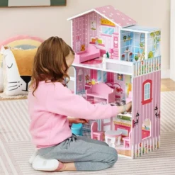 Costway Kids Wooden Dollhouse Playset With 5 Simulated Rooms & 10 Pieces Of Furniture -Kiddie Kingdom Store GUEST 4f60c2a9 2c9b 4d6d 840a 3b8e3afe17c8