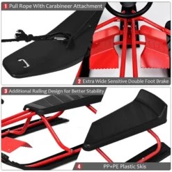 Costway Snow Racer Sled Steering Wheel Double Brakes Pull Rope Slider -Kiddie Kingdom Store GUEST 50e4f94d 8524 456b 813f dfd98abe5455