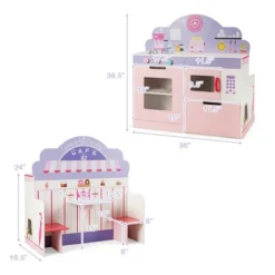 Costway 2 In 1 Kids Play Kitchen & Cafe Restaurant Wooden Pretend Cooking Playset Toy