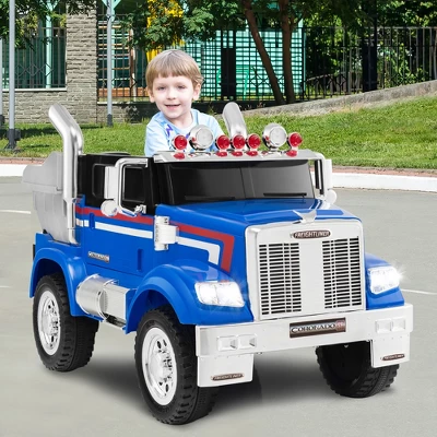 Costway 12V Licensed Freightliner Kids Ride On Truck Car RC W/ Dump Box & Lights RedBlue 3 Costway 12V Licensed Freightliner Kids Ride On Truck Car RC W/ Dump Box & Lights RedBlue