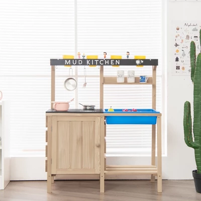 Costway Kids Kitchen Playset Wooden Outdoor Mud Kitchen Pretend Play Toy W/ Kitchenware 4 Costway Kids Kitchen Playset Wooden Outdoor Mud Kitchen Pretend Play Toy W/ Kitchenware - Image 2