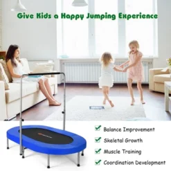 Costway Foldable Trampoline Double Mini Kids Fitness Rebounder W/ Adjustable Handle RedBlue -Kiddie Kingdom Store GUEST 54979d42 0b49 48dd b76c cf0817fb014f