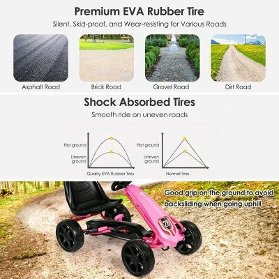 Go Kart Pedal Car Kids Ride On Toys Pedal Powered 4 Wheel Adjustable Seat Pink/Black 7 Go Kart Pedal Car Kids Ride On Toys Pedal Powered 4 Wheel Adjustable Seat Pink/Black - Image 5