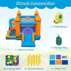 Costway 5-in-1 Inflatable Bounce Castle Kids Jumping Bouncer With Ocean Balls & 735W Blower 18 Costway 5-in-1 Inflatable Bounce Castle Kids Jumping Bouncer With Ocean Balls & 735W Blower -Kiddie Kingdom Store GUEST 5633bf82 7a3e 4a19 9212 a0bcfb56cb9b
