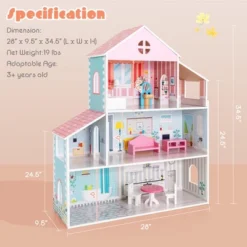 Costway Wooden Dollhouse For Kids 3-Tier Toddler Doll House W/Furniture Gift For Age 3+ -Kiddie Kingdom Store GUEST 57ea3f34 7f44 40a1 8144 d7bd907d30f6