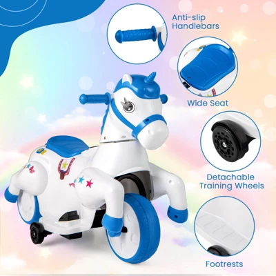 Costway 12V Kids Ride On Unicorn Toy W/ Training Wheels Music One-button Start Horse Toy 9 Costway 12V Kids Ride On Unicorn Toy W/ Training Wheels Music One-button Start Horse Toy - Image 7