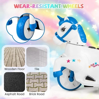 Costway 12V Kids Ride On Unicorn Toy W/ Training Wheels Music One-button Start Horse Toy 10 Costway 12V Kids Ride On Unicorn Toy W/ Training Wheels Music One-button Start Horse Toy - Image 8