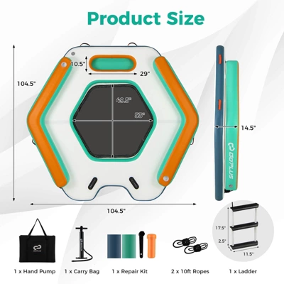 Costway 8.7 Ft Inflatable Floating Dock With Detachable Ladder Mesh Swim Lounge Beach 4 Costway 8.7 Ft Inflatable Floating Dock With Detachable Ladder Mesh Swim Lounge Beach - Image 2