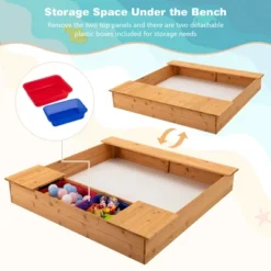 Costway Kids Wooden Sandbox W/ Bench Seats & Storage Boxes Children Outdoor Playset -Kiddie Kingdom Store GUEST 5abbb475 5618 48e7 9a38 41a688bfe37b