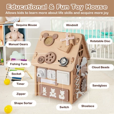 Costway Wooden Busy House Montessori Toy With Sensory Games & Interior Storage Space 9 Costway Wooden Busy House Montessori Toy With Sensory Games & Interior Storage Space - Image 7