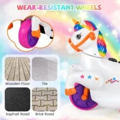 Costway 12V Kids Ride On Unicorn Toy With Training Wheels Music One-button Start Horse Toy Red/Blue/Pink -Kiddie Kingdom Store GUEST 5ecca746 1093 40ac b87b 1c108343efdf