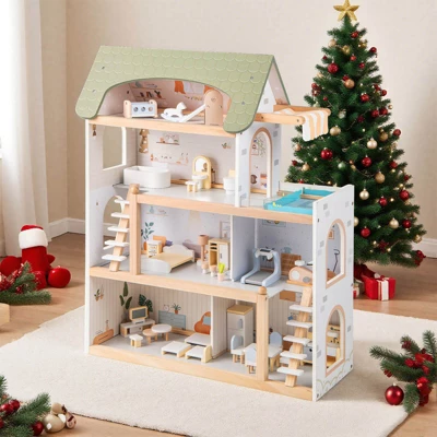Costway Kids Wooden Dollhouse 4-Story Modern Doll House With 33Pcs Furniture Accessories 5 Costway Kids Wooden Dollhouse 4-Story Modern Doll House With 33Pcs Furniture Accessories - Image 3