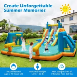 Costway Inflatable Water Slide With 2 Long Slides Pool Climbing Walls Blower Excluded/with 950 W Blower