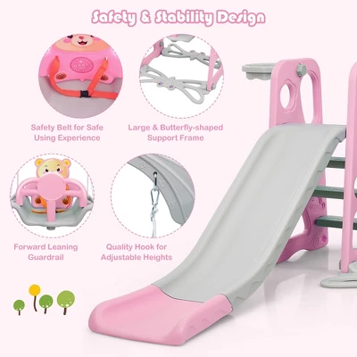Costway 4-in-1 Kids Play Climber Playset W/ Basketball Hoop & Ball Pink 6 Costway 4-in-1 Kids Play Climber Playset W/ Basketball Hoop & Ball Pink - Image 4
