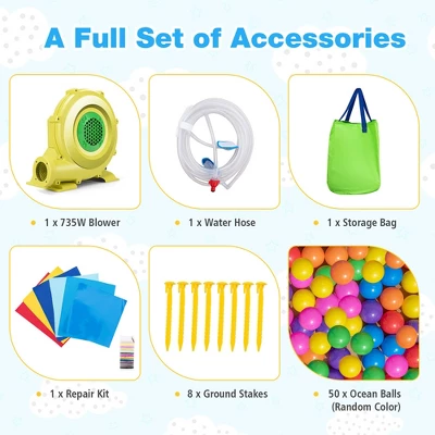 Costway 6-in-1 Inflatable Water Castle Kids Bouncer With 50 Ocean Balls & 735W Blower 10 Costway 6-in-1 Inflatable Water Castle Kids Bouncer With 50 Ocean Balls & 735W Blower - Image 8