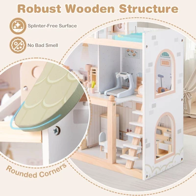 Costway Kids Wooden Dollhouse 4-Story Modern Doll House With 33Pcs Furniture Accessories 9 Costway Kids Wooden Dollhouse 4-Story Modern Doll House With 33Pcs Furniture Accessories - Image 7