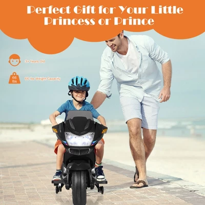 Costway 12V Kids Ride On Motorcycle Electric Motor Bike W/ Training Wheels & Light Black 4 Costway 12V Kids Ride On Motorcycle Electric Motor Bike W/ Training Wheels & Light Black - Image 2