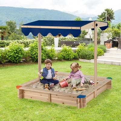 Costway Kids Wooden Sandbox With Height Adjustable & Rotatable Canopy Outdoor Playset 4 Costway Kids Wooden Sandbox With Height Adjustable & Rotatable Canopy Outdoor Playset - Image 2