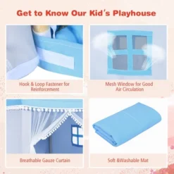 Costway Kids Play Tent Large Playhouse Children Play Castle Fairy Tent Gift W/ Mat PinkBlue -Kiddie Kingdom Store GUEST 6b4b7215 be84 4b12 85ca 706409749ff7